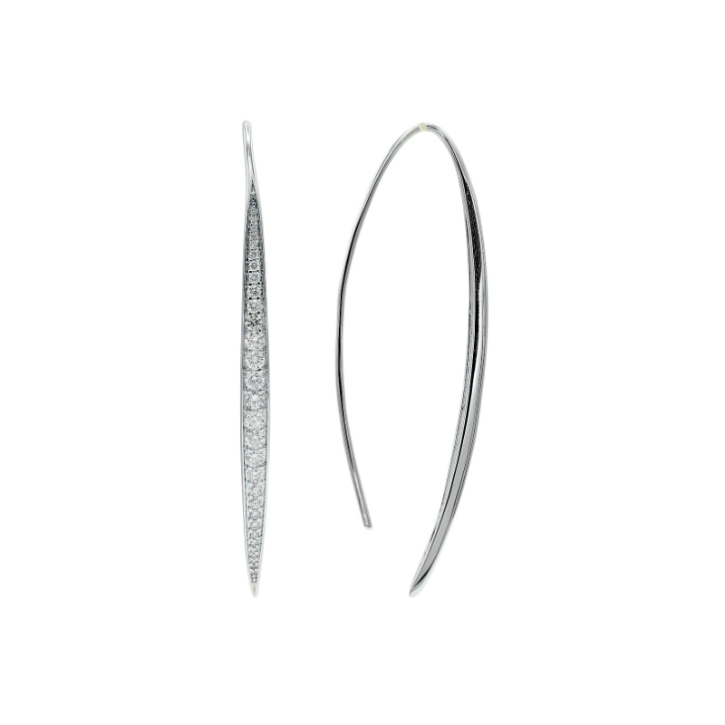18K White Gold Diamond Wire Earrings - 114