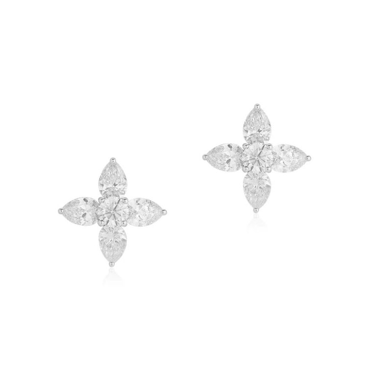 18K White Gold and Diamond Star Earrings