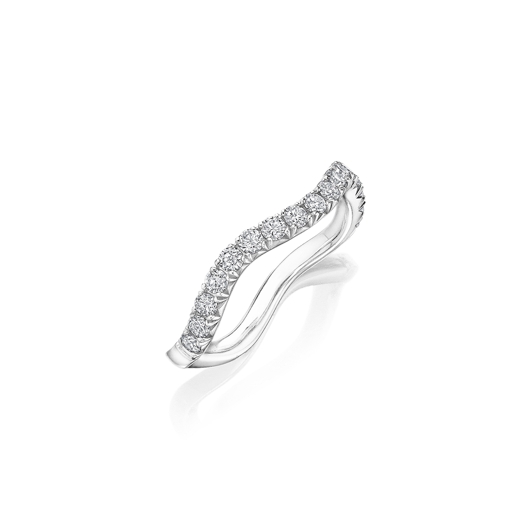 Henri Daussi 18K White Gold Diamond Wave Band