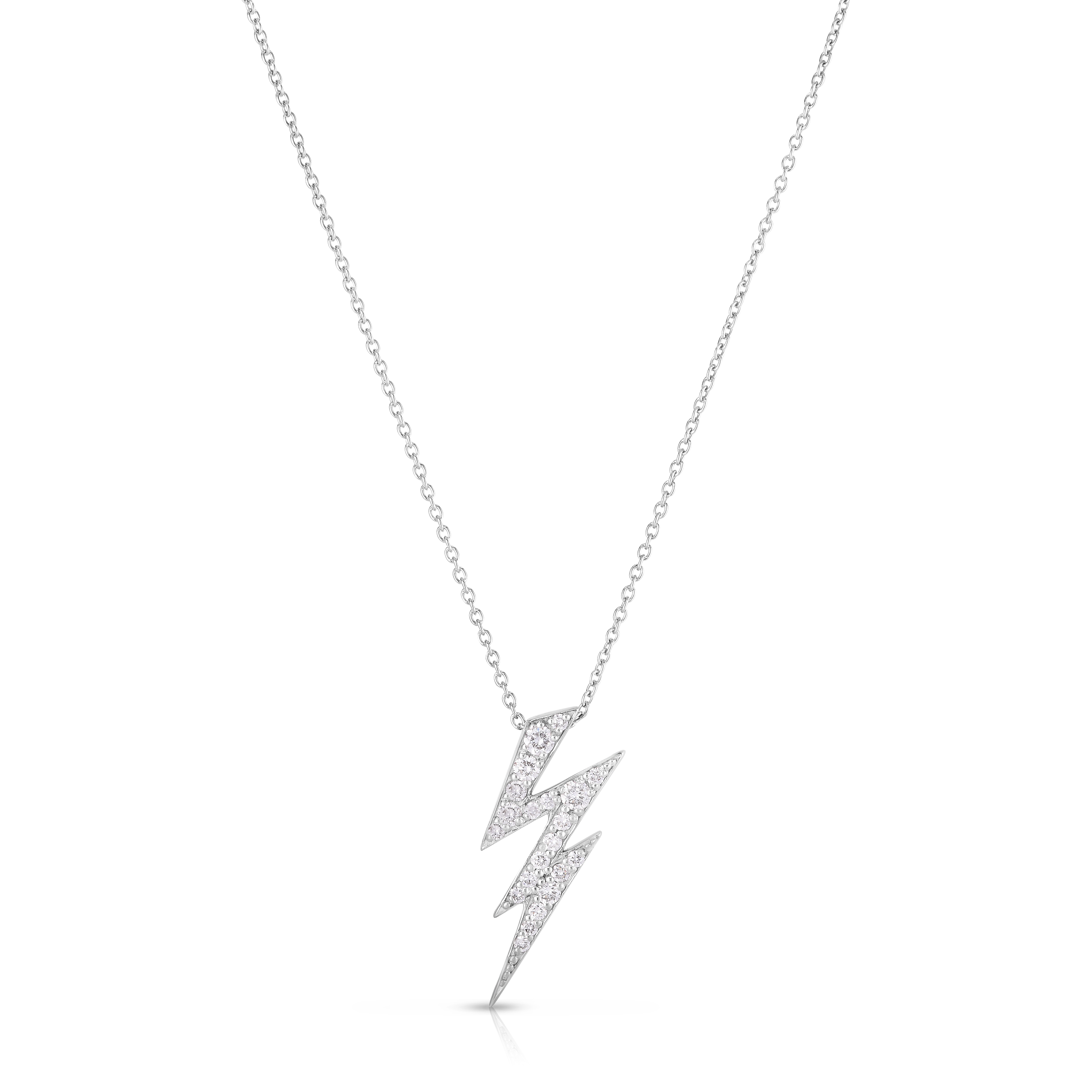 Roberto Coin 18K White Gold Tiny Treasures Diamond Lightning Bolt Pendant Necklace