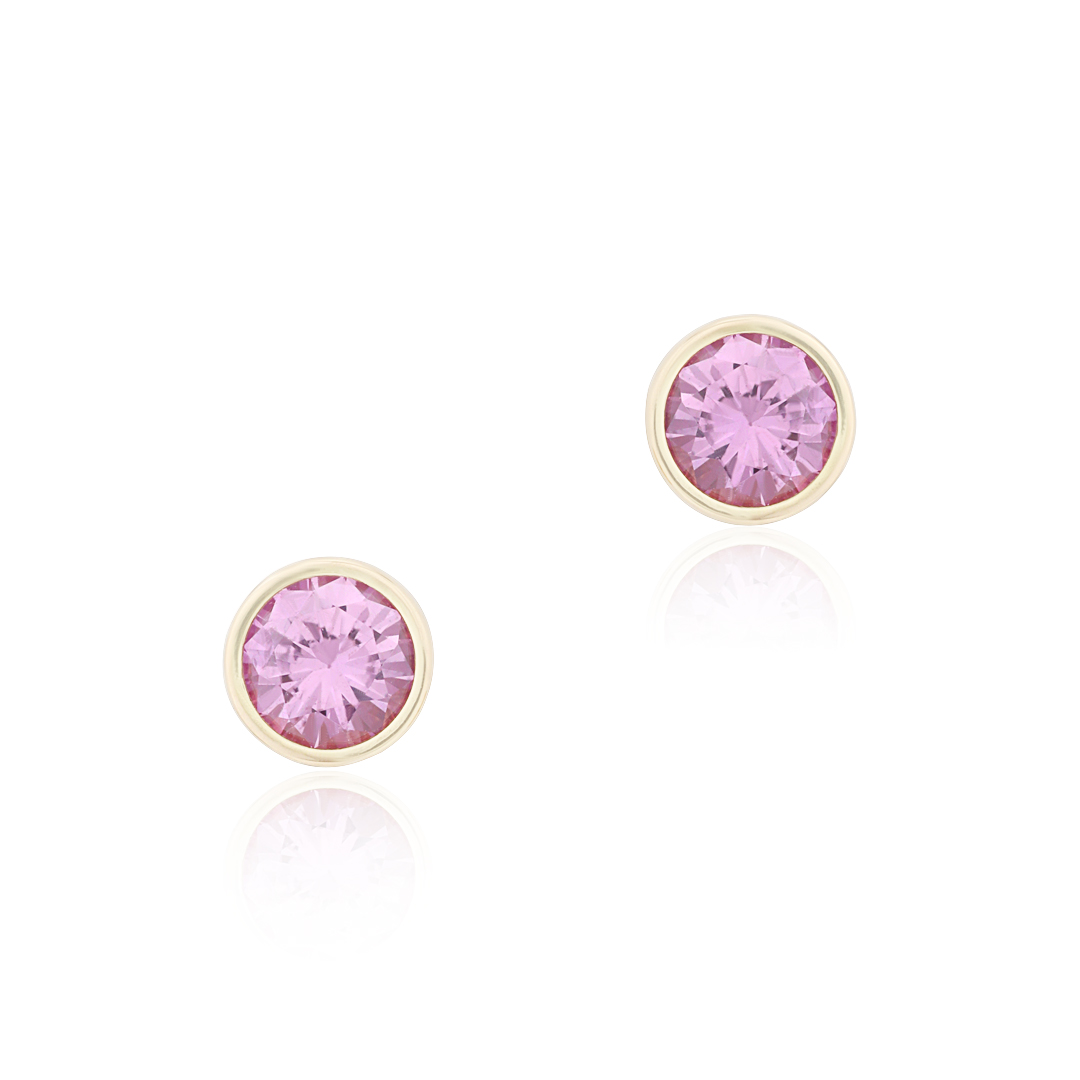 18K Yellow Gold Pink Sapphire Bezel Set Stud Earrings