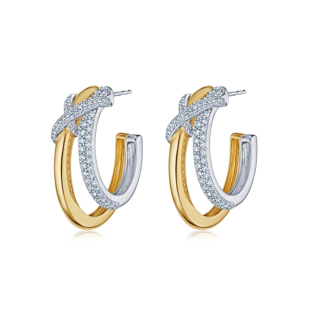 Kwiat 18K Yellow and White Gold XO Diamond Hoop Earring