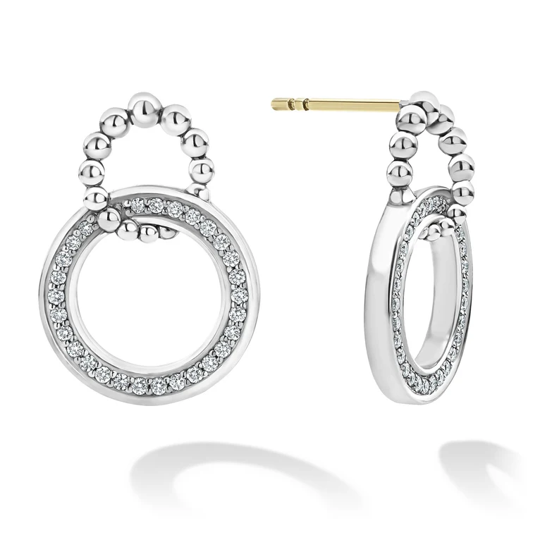 LAGOS Sterling Silver and Diamond Double Circle Caviar Spark Earrings