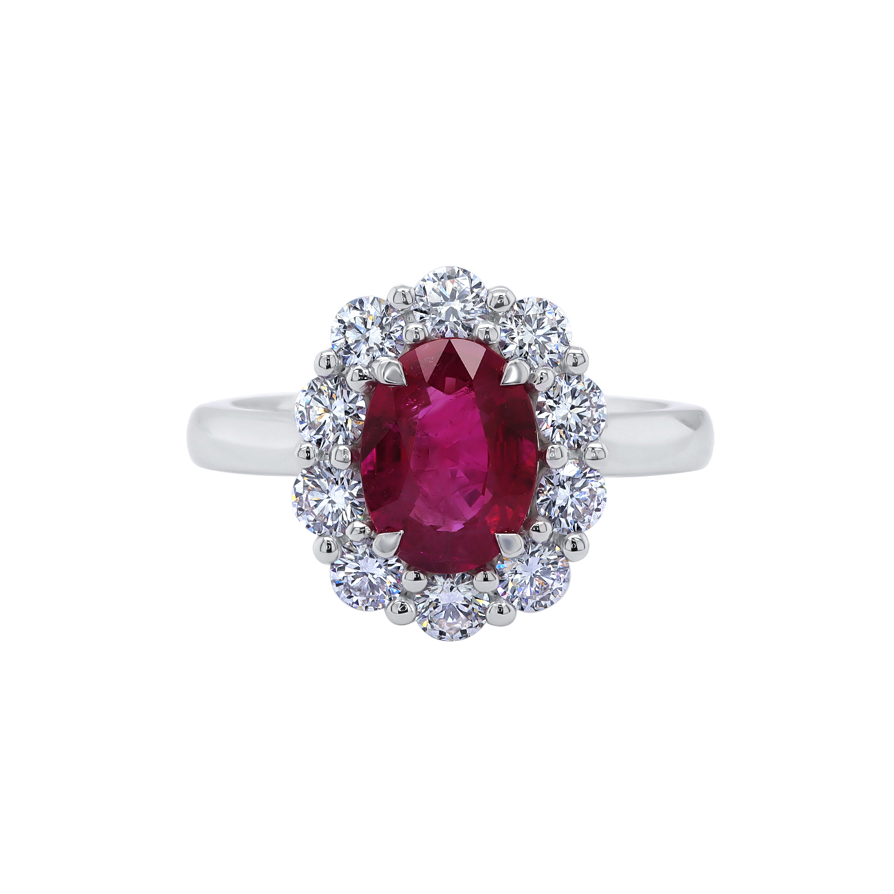 18K White Gold Ruby and Diamond Oval Halo Ring