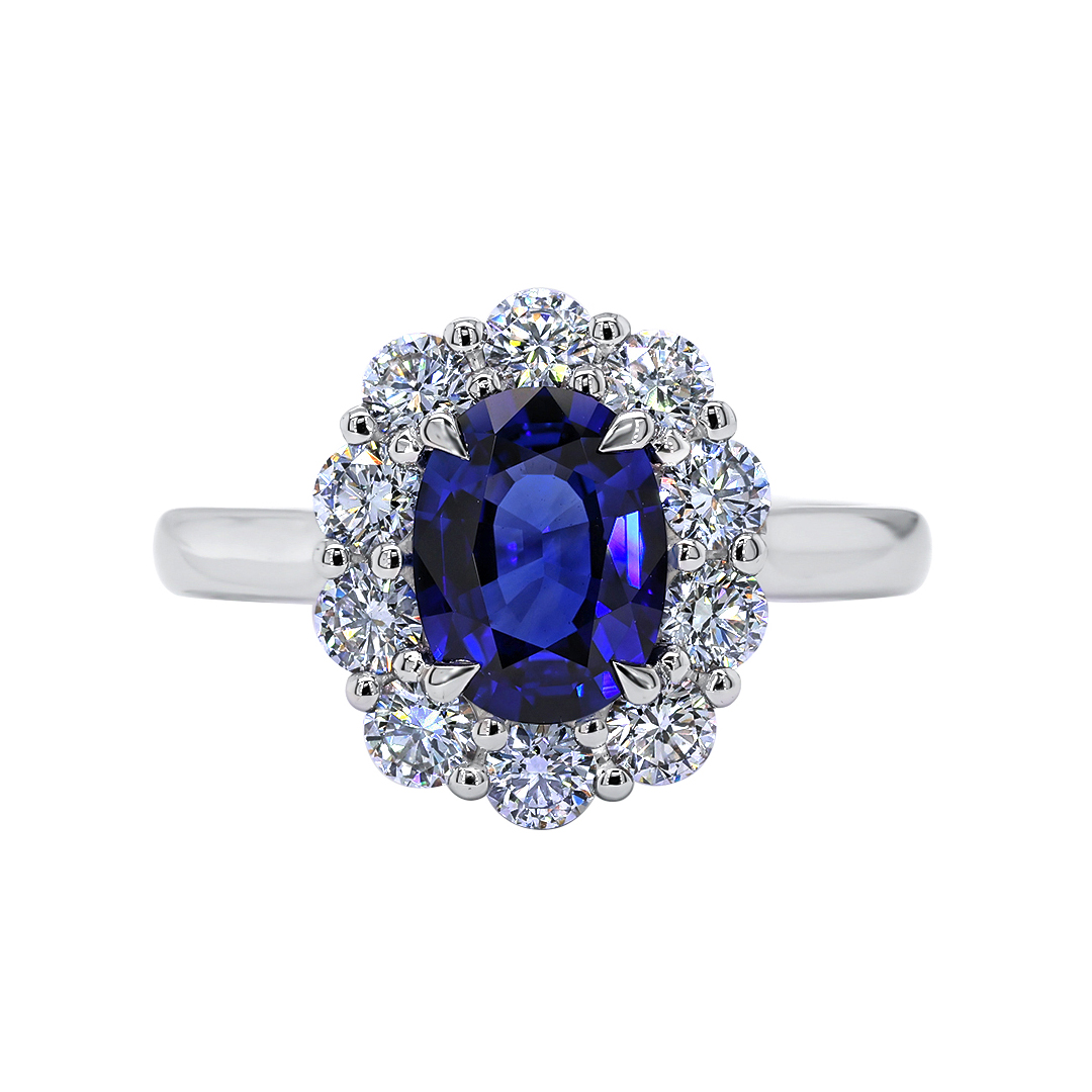 18K White Gold Sapphire and Diamond Oval Halo Ring - RT10742S