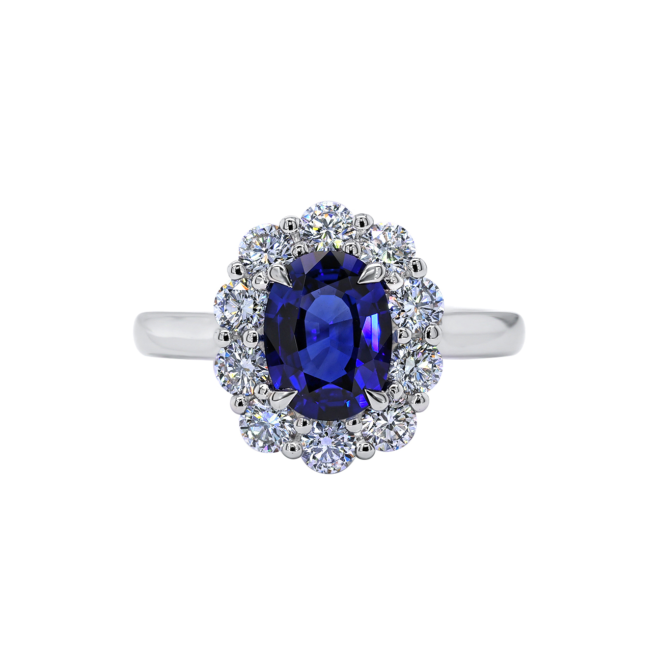 18K White Gold Sapphire and Diamond Oval Halo Ring