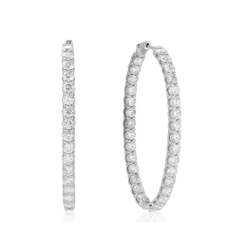 18K White Gold and Diamond Oval Inside/Out Hoop Earrings