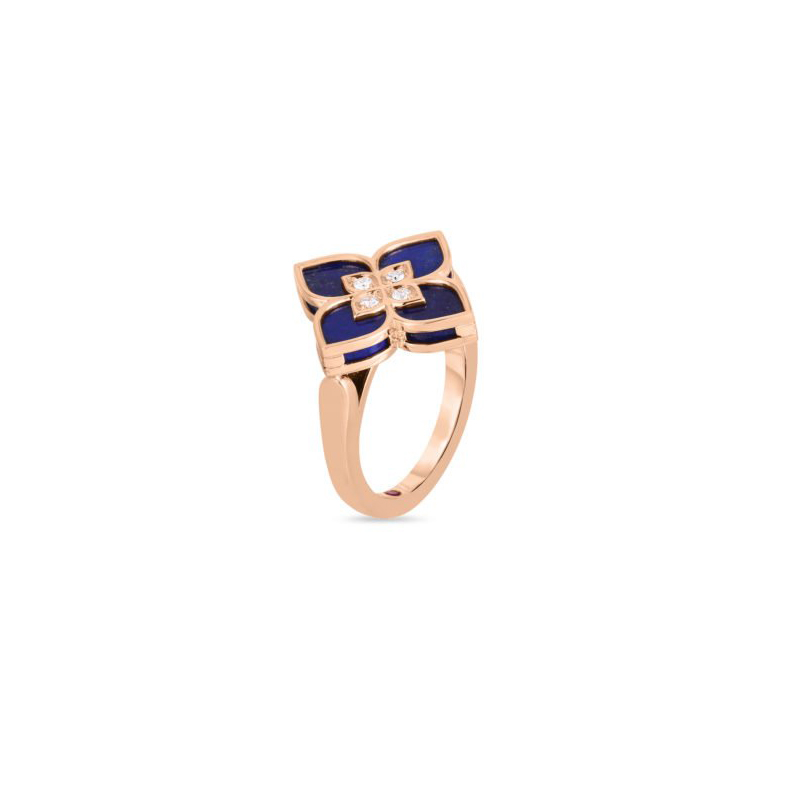 Roberto Coin 18K Rose Gold Venetian Princess Collection Blue Lapis and Diamond Flower Necklace
