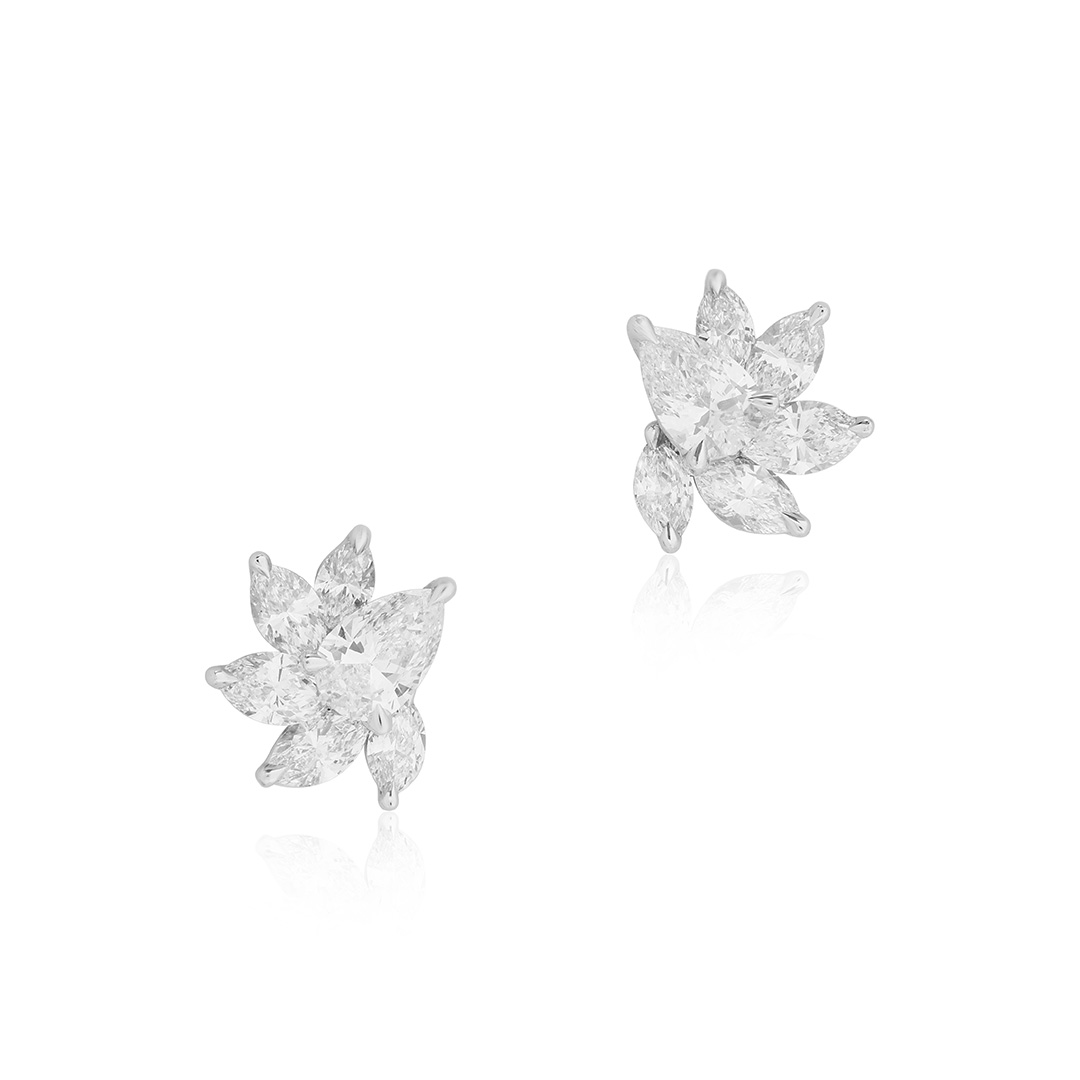 Kwiat Platinum Pear Marquise Cluster Diamond Earrings itemprop=