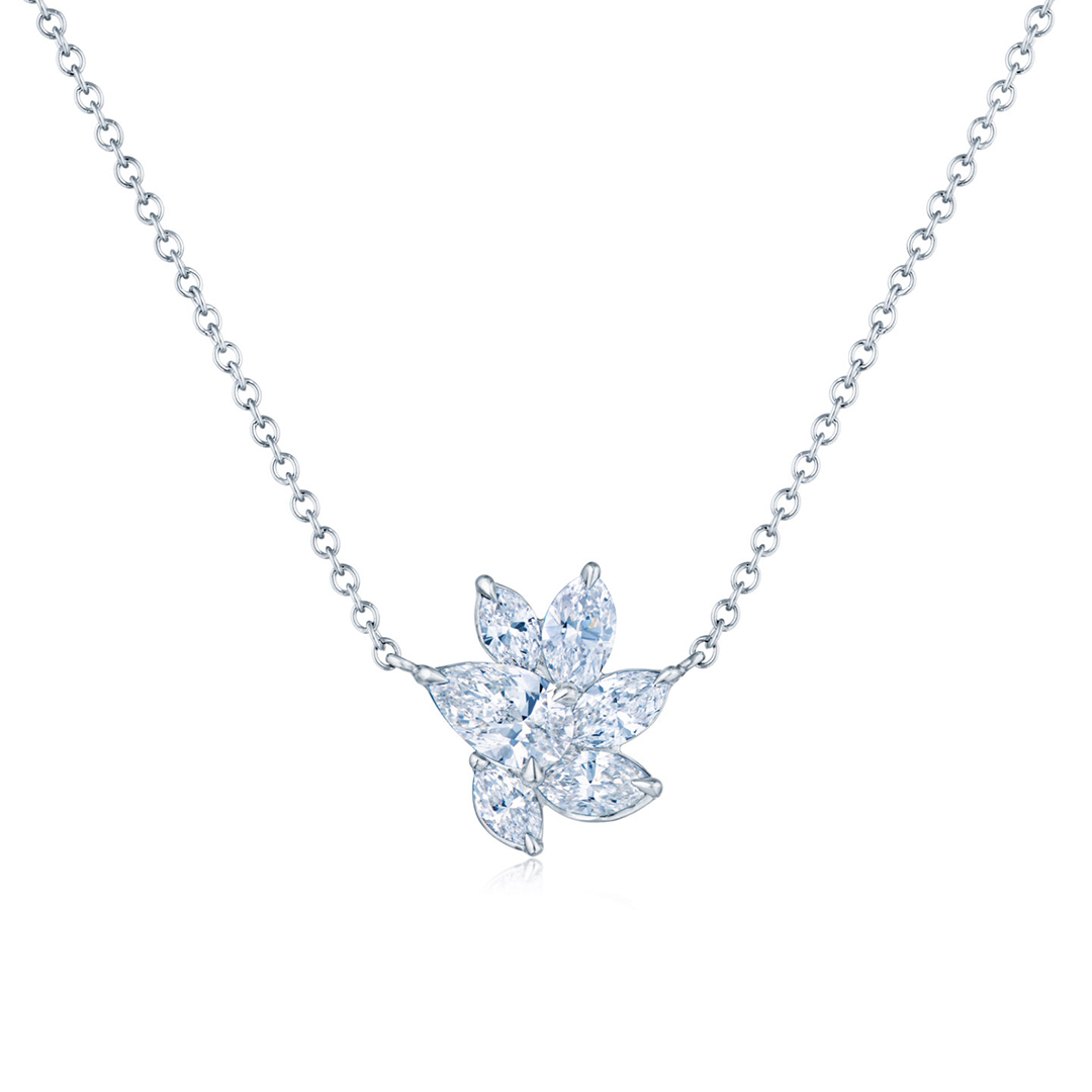 Kwiat Platinum Pear Marquise Cluster Diamond Necklace