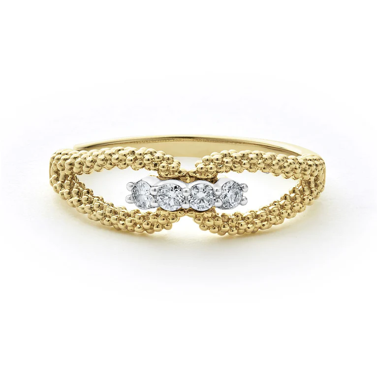 LAGOS 18K Yellow Gold Superfine Signature Caviar Diamond Ring - 02-10309-DD7
