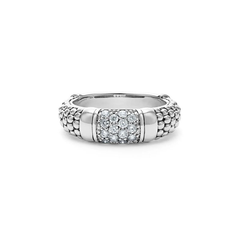 LAGOS Sterling Silver Signature Caviar Diamond Bar Ring
