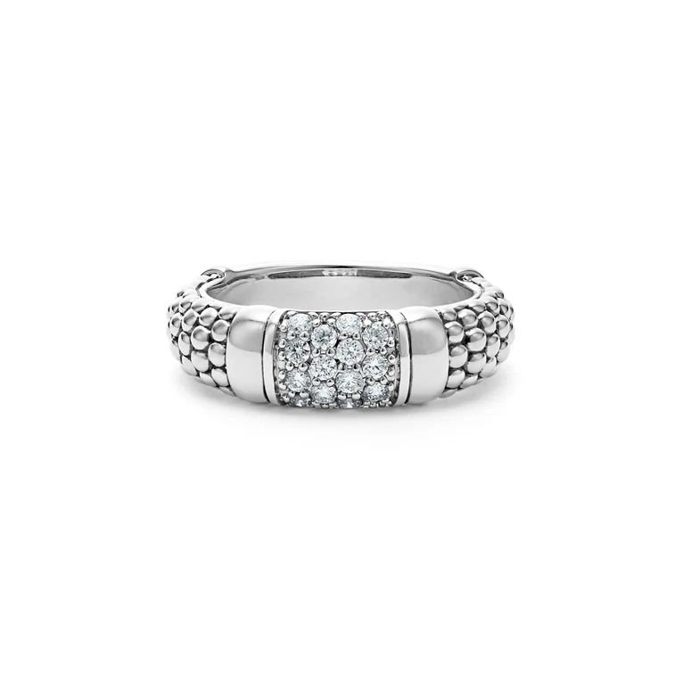 LAGOS Sterling Silver Signature Caviar Diamond Bar Ring
