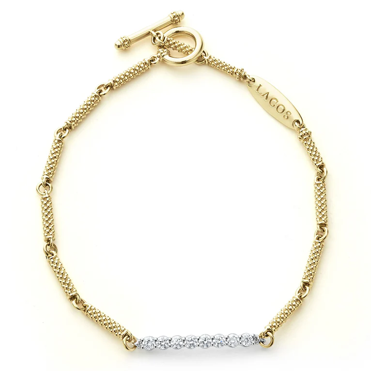 LAGOS 18K Yellow and White Gold Signature Caviar Diamond Superfine Link Bracelet - 05-10354-DD7