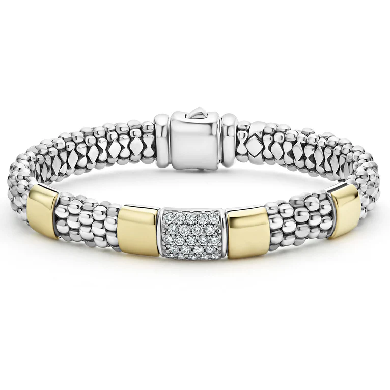 LAGOS Sterling Silver and 18K Yellow Gold Two Tone High Bar Diamond Bracelet - 05-81422-DD7