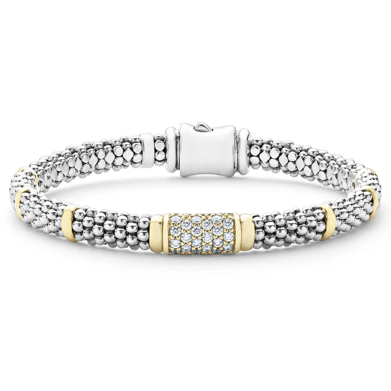 LAGOS Sterling Silver and 18K Yellow Gold Signature Caviar Diamond Bracelet