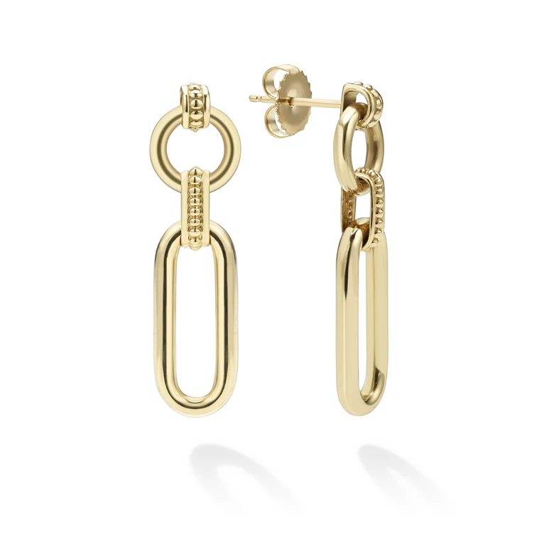 LAGOS 18K Yellow Gold Signature Caviar Link Drop Earrings - 01-11135-00
