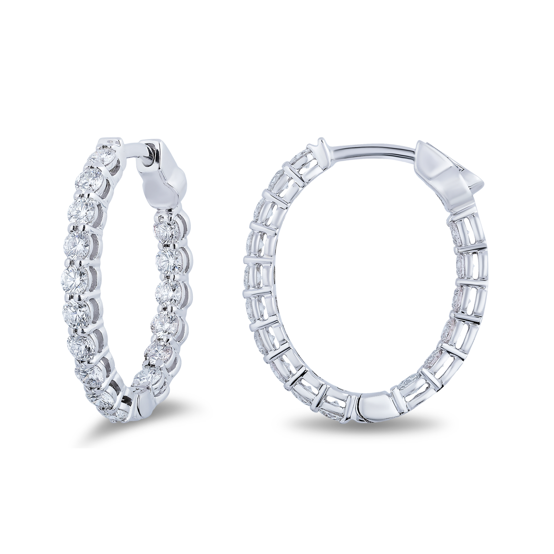 18K White Gold and Diamond Oval Inside/Out Hoop Earrings