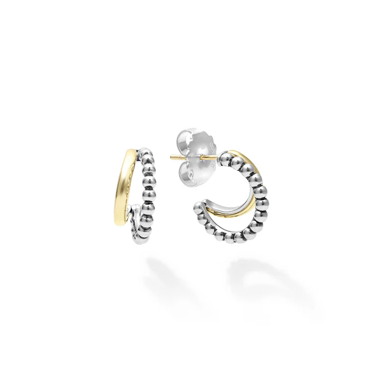 LAGOS Sterling Silver and 18K Yellow Gold Signature Caviar Two-Tone Huggie Earrings