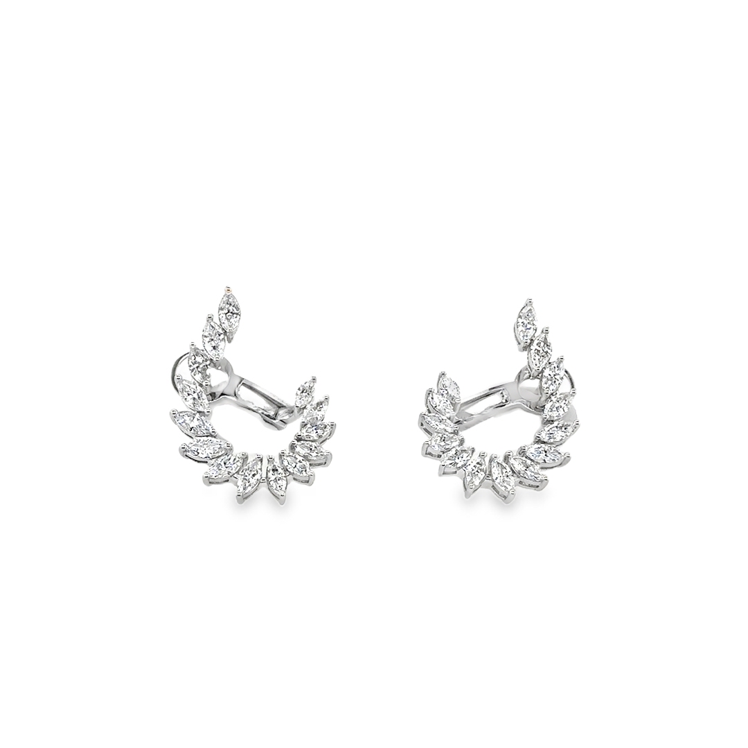 18K White Gold Diamond Semi Circle Earrings