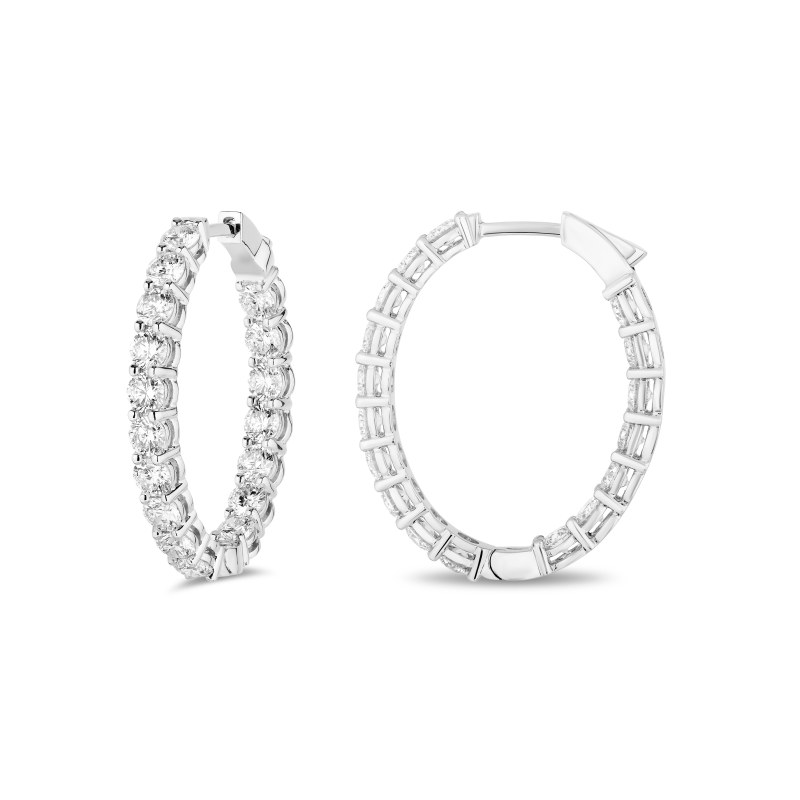 18K White Gold Diamond Oval Inside/Out Hoop Earrings
