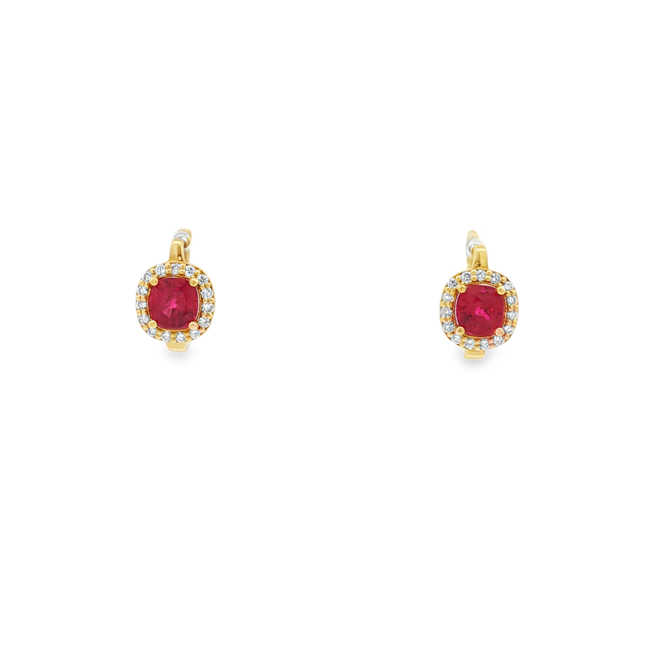 18K Yellow Gold Ruby and Diamond Halo Earrings