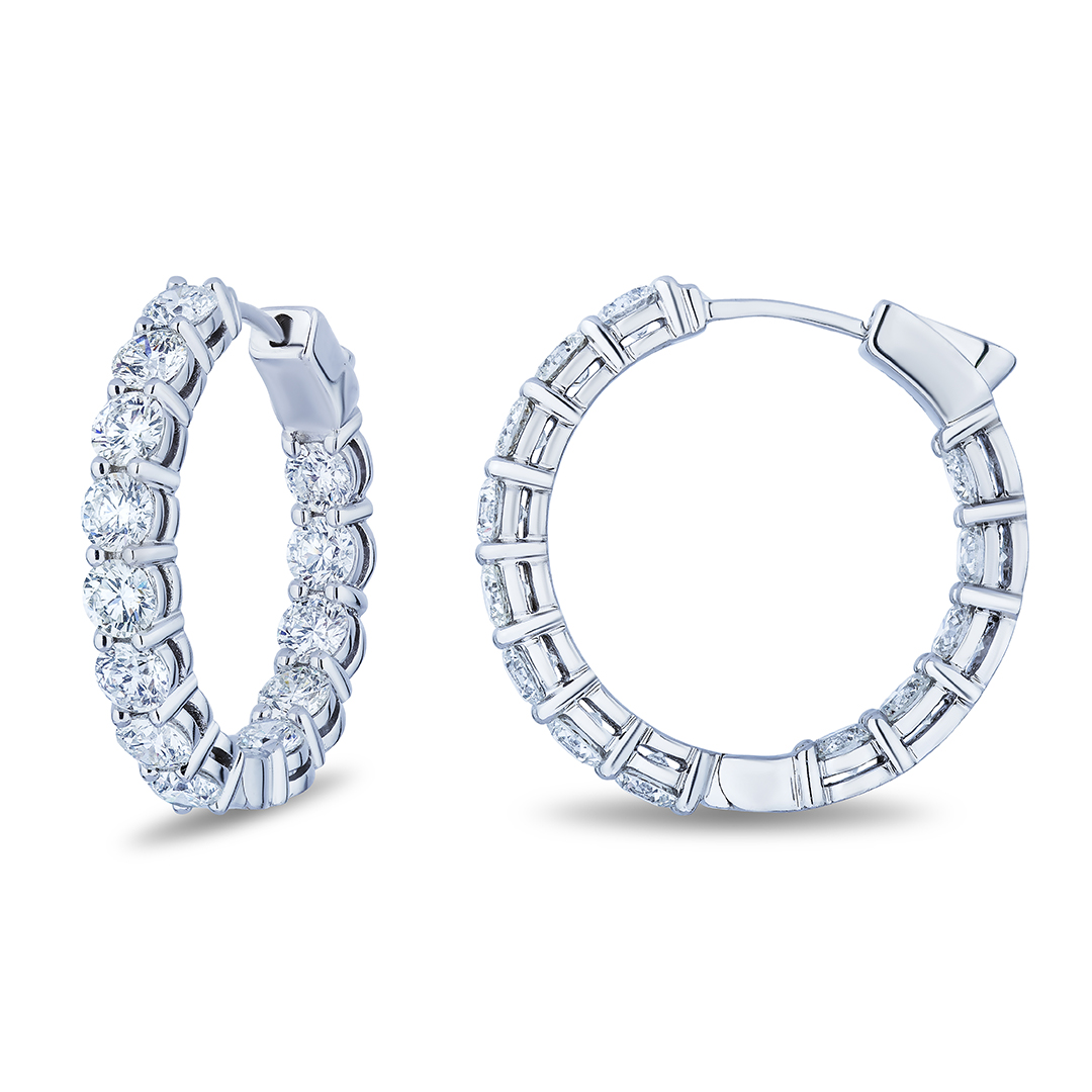 18K White Gold Diamond Hoop Earrings