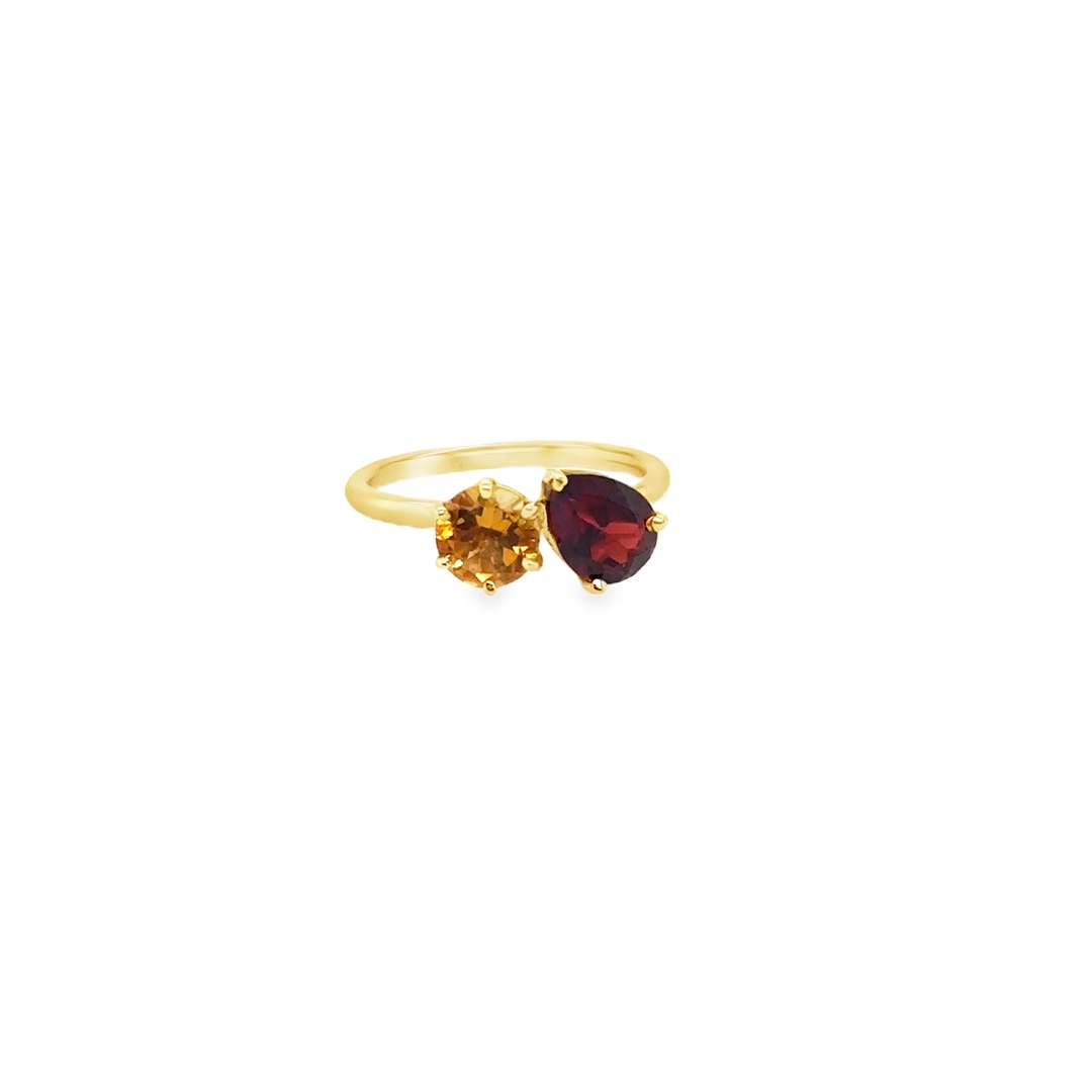 18K Yellow Gold Garnet and Citrine Ring