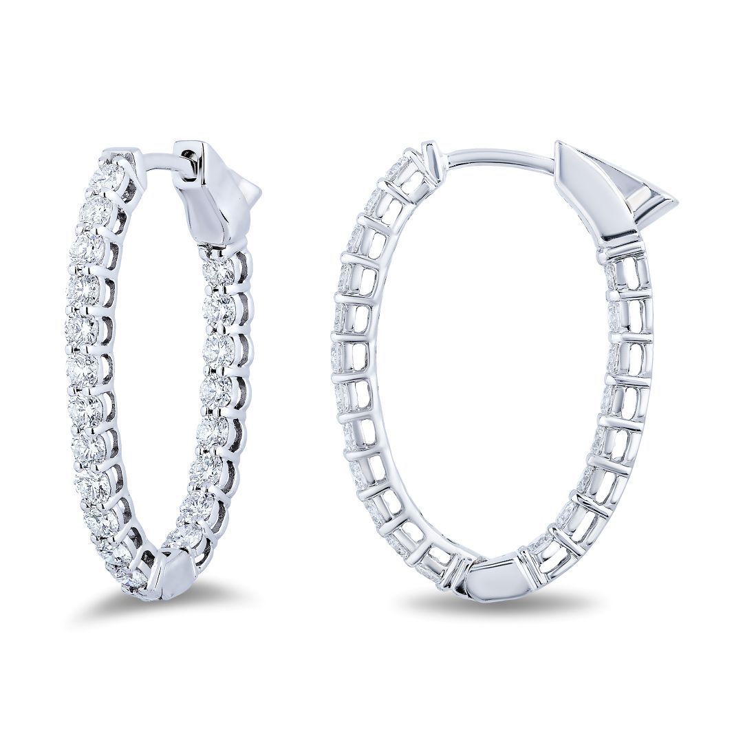18K White Gold Diamond Hoop Earrings