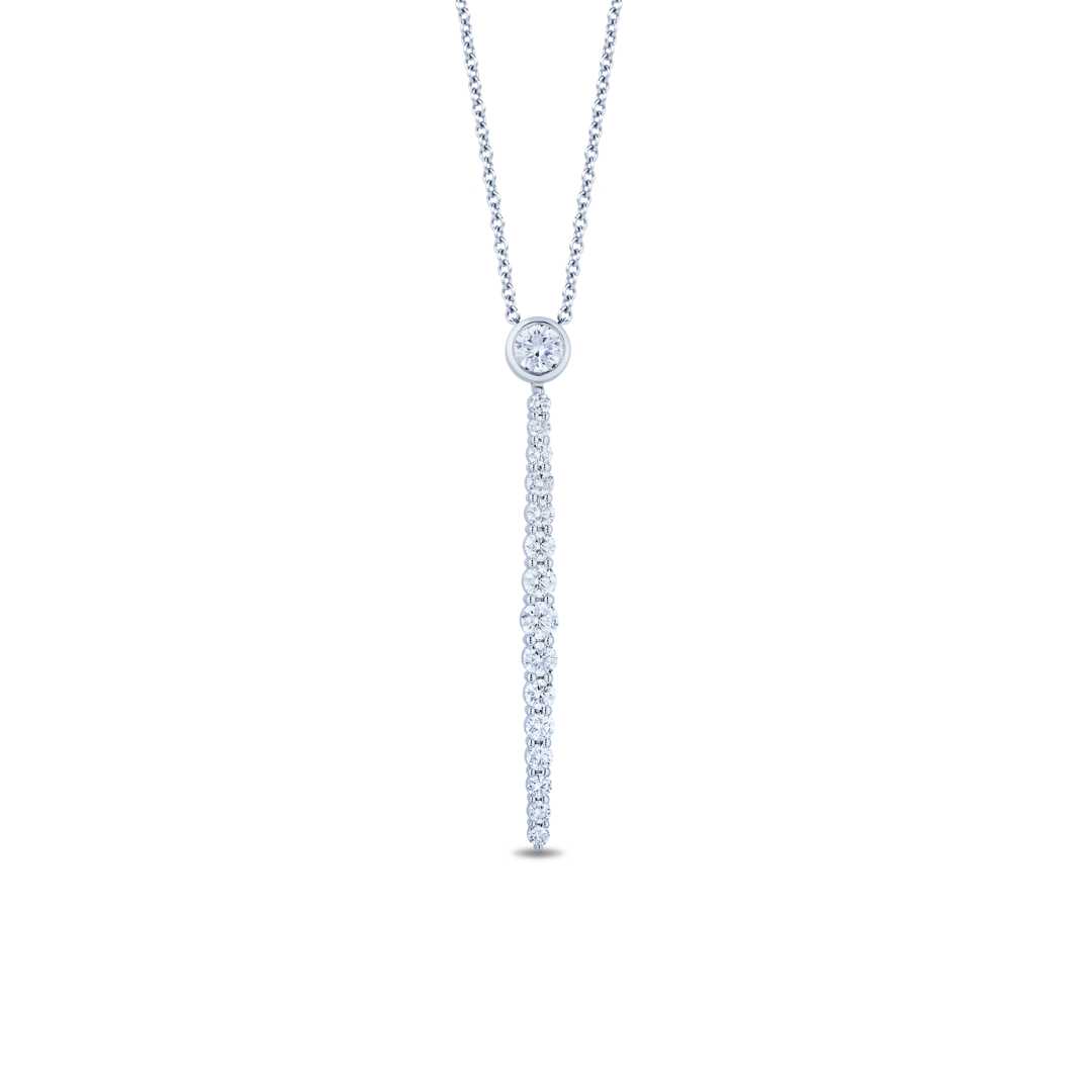 18K White Gold Diamond Single Bar Necklace