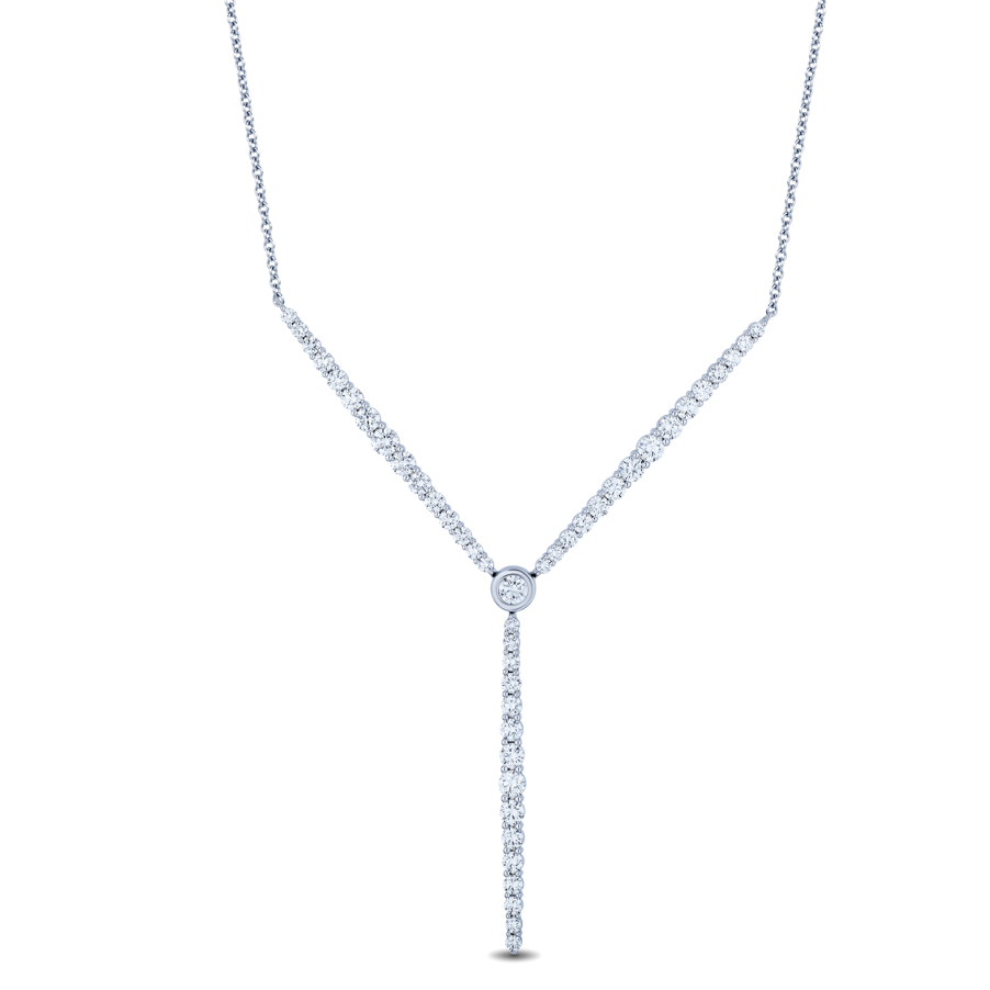 18K White Gold Diamond Triple V-Bar Necklace