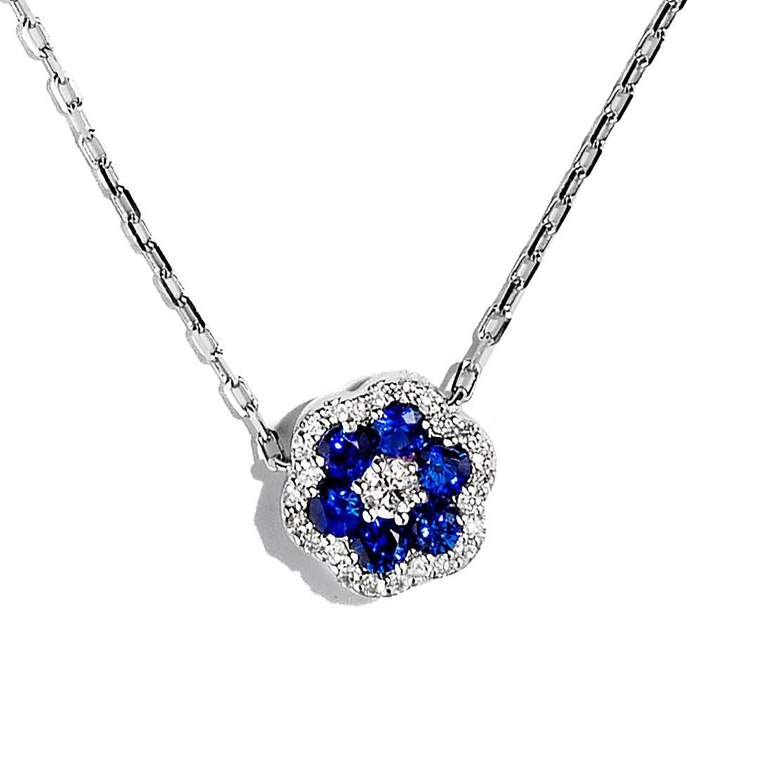 18K White Gold Diamond and Sapphire Pendant Necklace