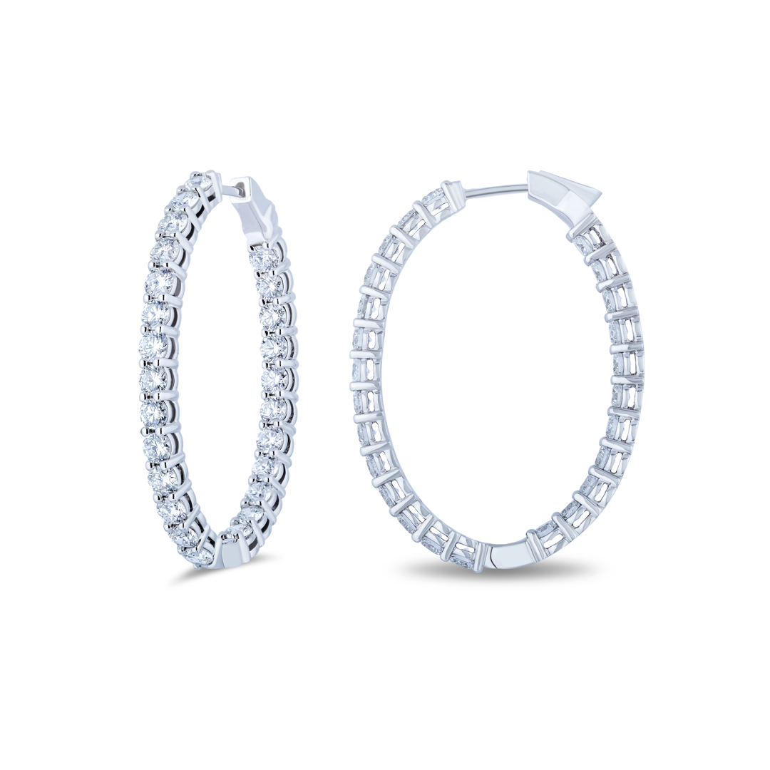 18K White Gold and Diamond Inside/Out Oval Hoop Earrings