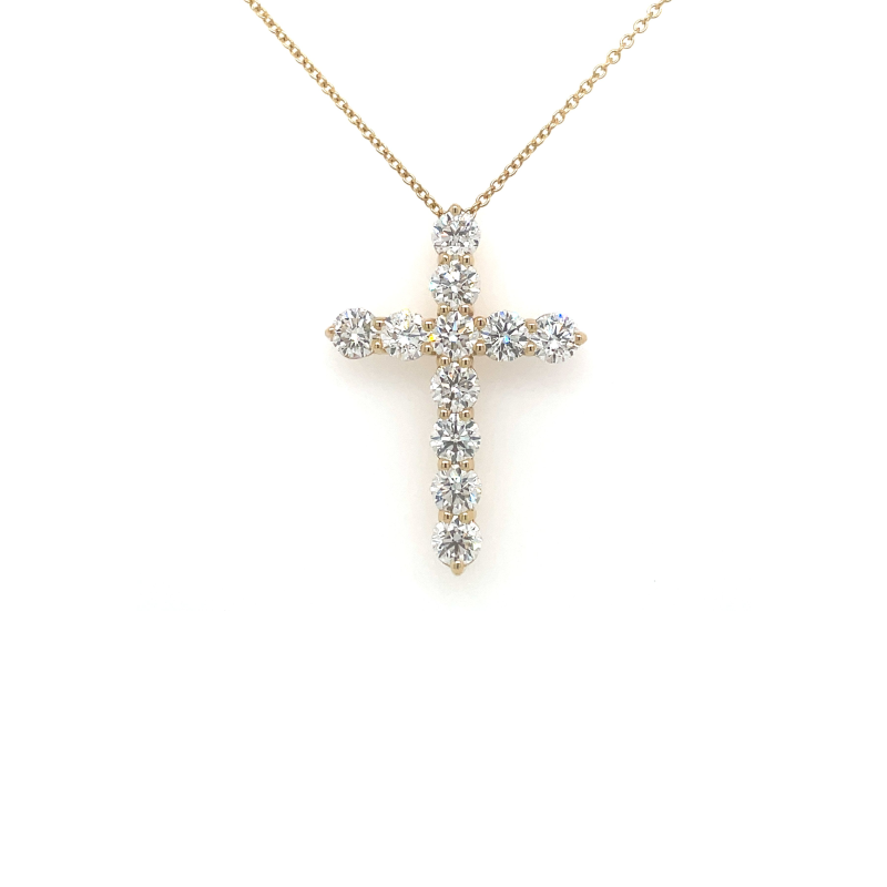 14K Yellow Gold Diamond Cross Pendant Necklace
