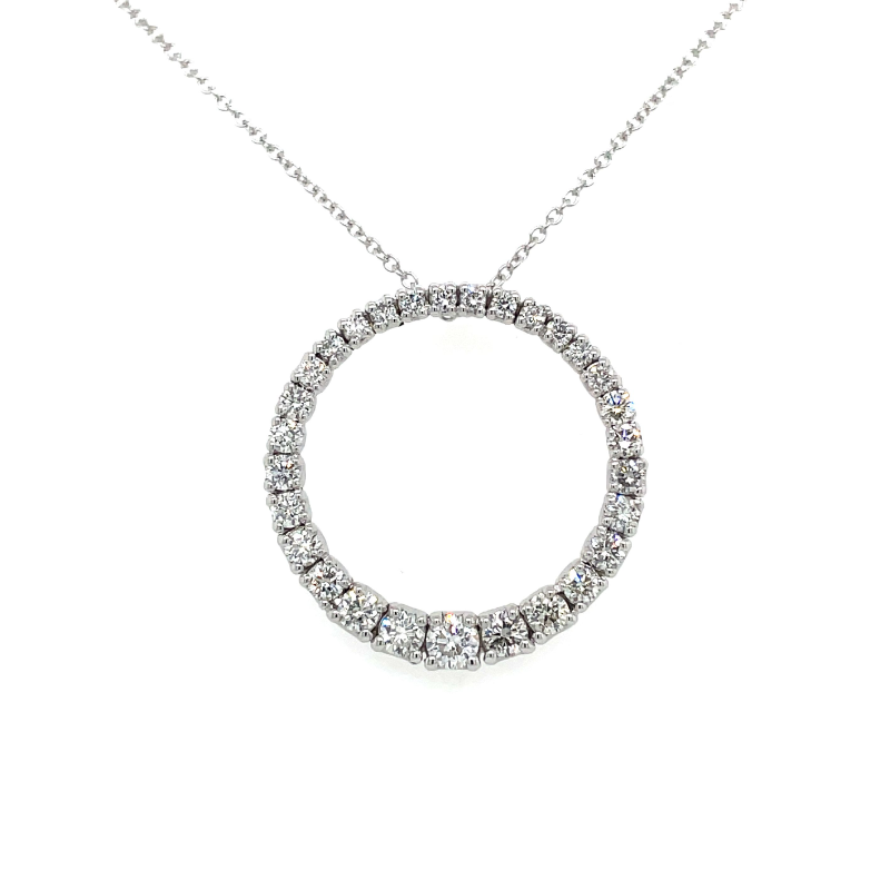 14K White Gold Diamond Circle Pendant Necklace
