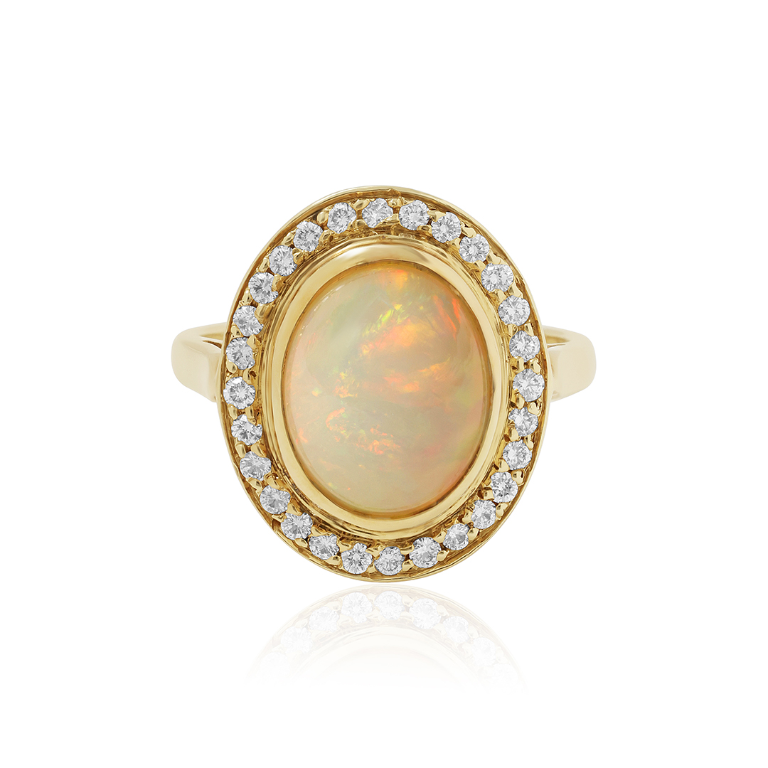18K Yellow Gold Opal and Diamond Ring