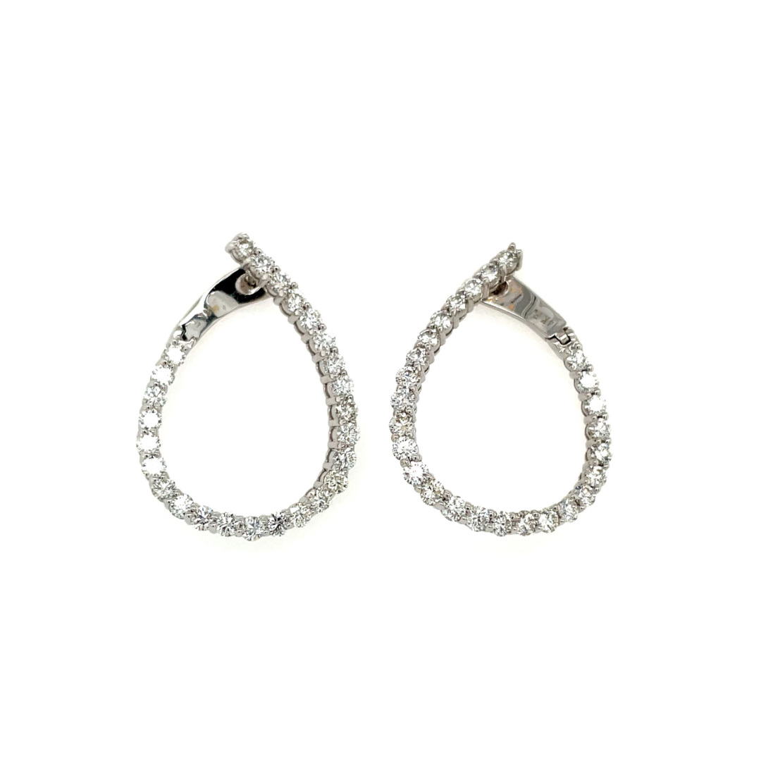 14K White Gold Diamond Hoop Earrings