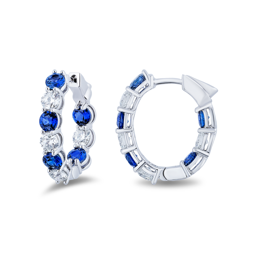 18K White Gold Diamond and Ruby Inside/Out Oval Hoop Earrings