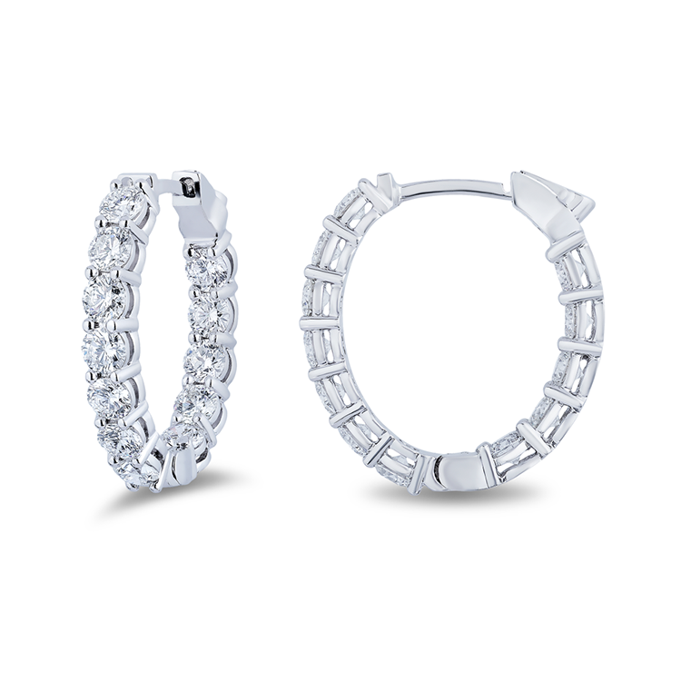 18K White Gold and Diamond Oval Inside/Out Hoop Earrings