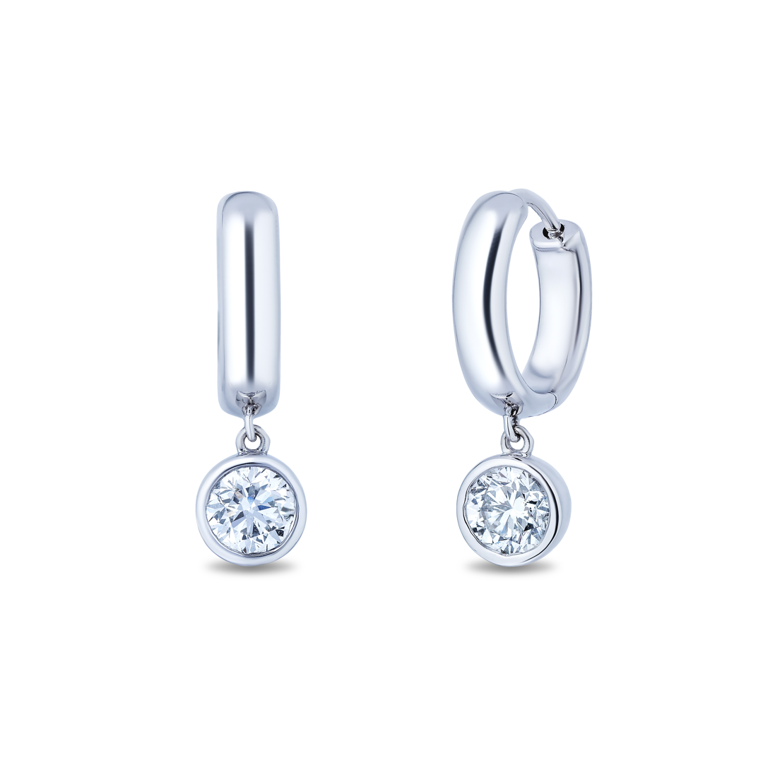 18K White Gold and Diamond Huggie Earrings