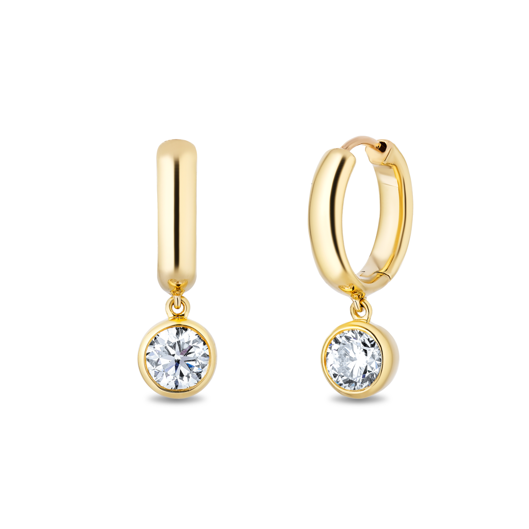 18K Yellow Gold and Diamond Huggie Earrings