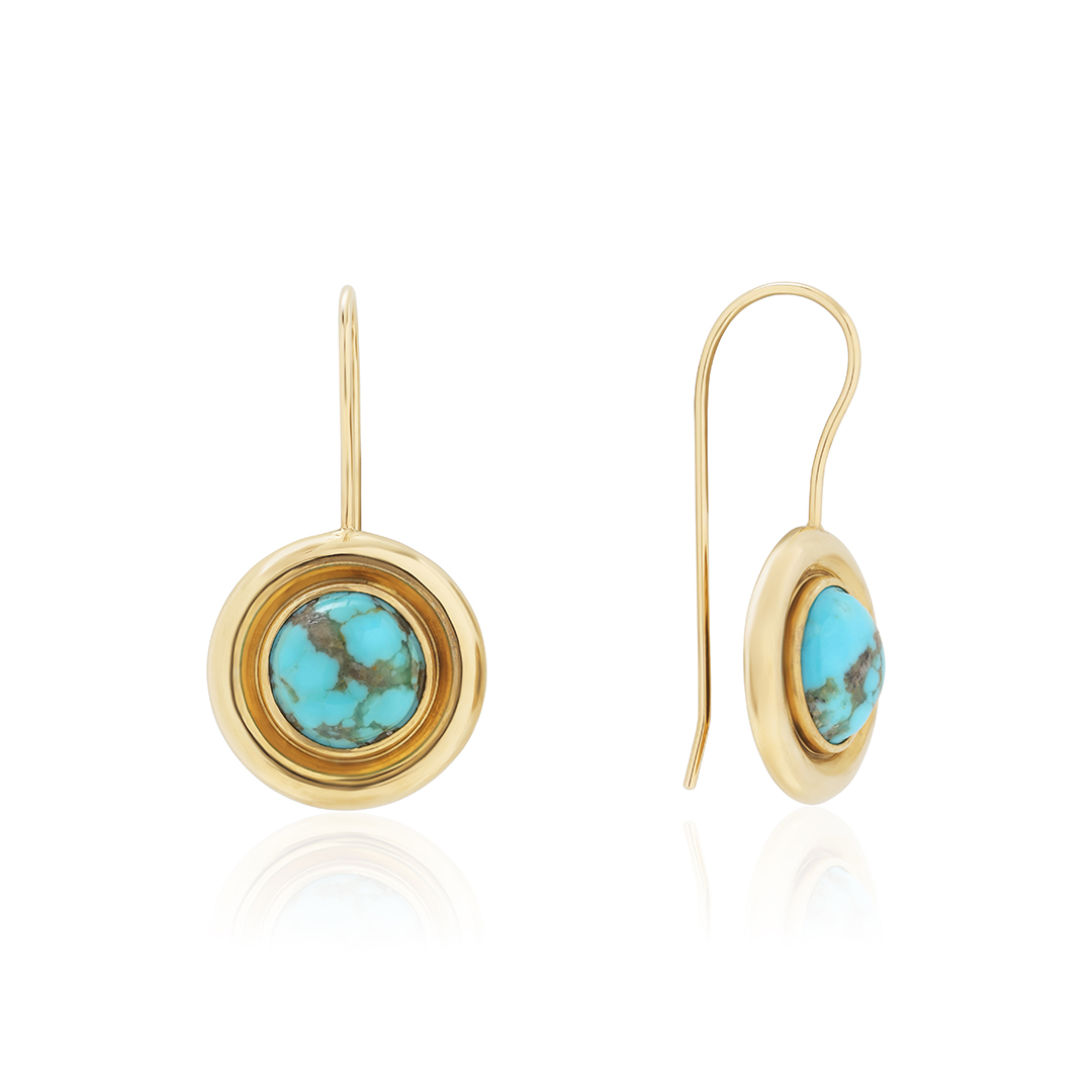 18K Yellow Gold Turquoise Drop Earrings