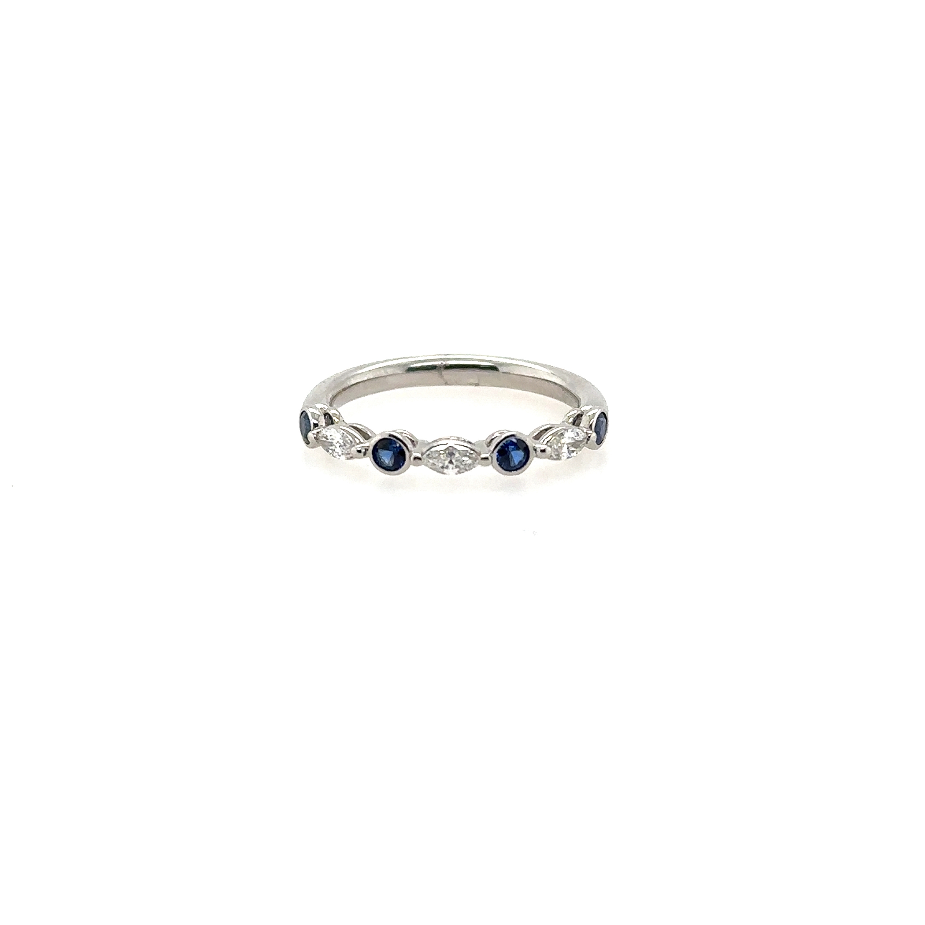 Precision Set 18K White Gold Diamond and Blue Sapphire Half Round Band - 116619
