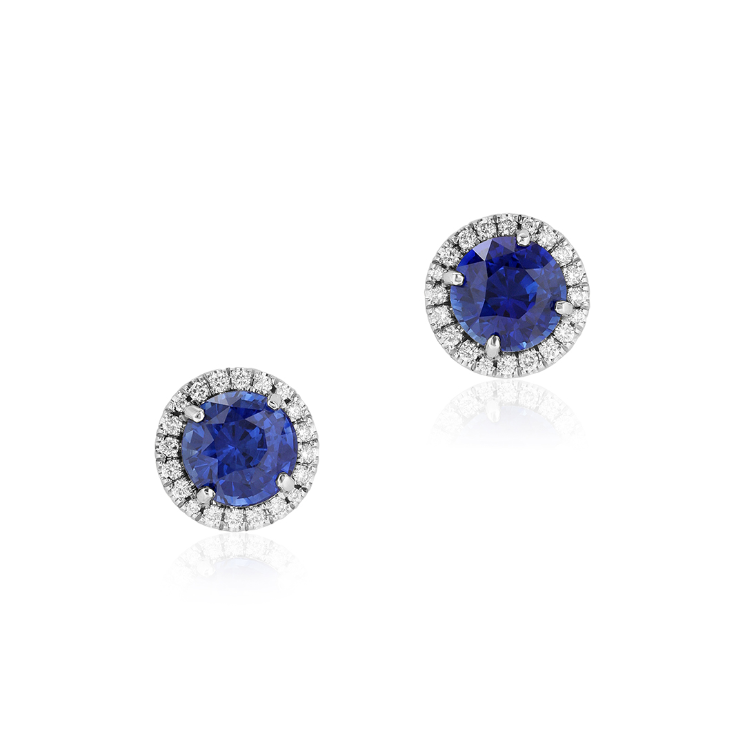 18K White Gold Diamond and Sapphire Halo Earrings
