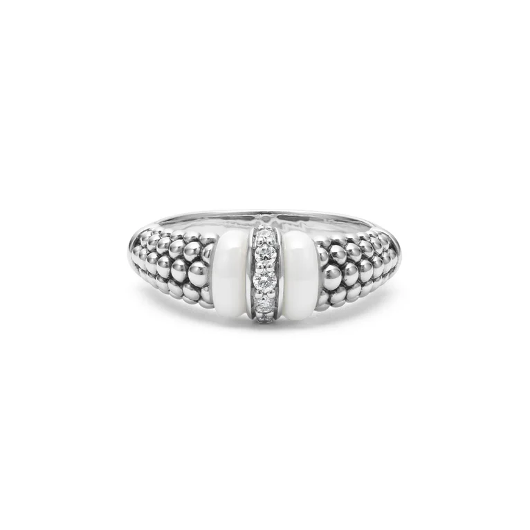 LAGOS Sterling Silver and White Ceramic Caviar Diamond Ring