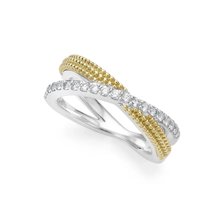 LAGOS Sterling Silver and 18K Yellow Gold Caviar Lux Diamond X Ring - 02-80761-DD7