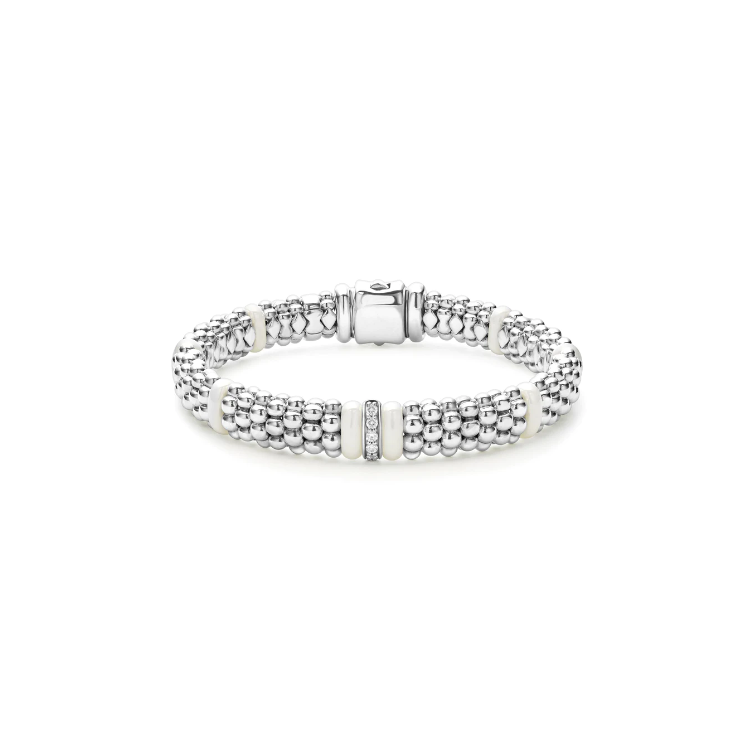 LAGOS Sterling Silver and White Ceramic White Caviar Diamond Station Bracelet