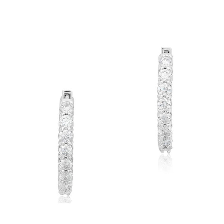 18K White Gold and DIamond Inside/Out Oval Hoop Earrings