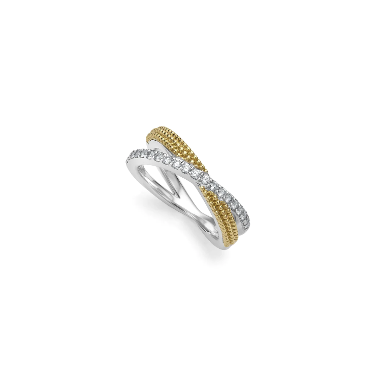 LAGOS Sterling Silver and 18K Yellow Gold Caviar Lux Diamond "X" Ring