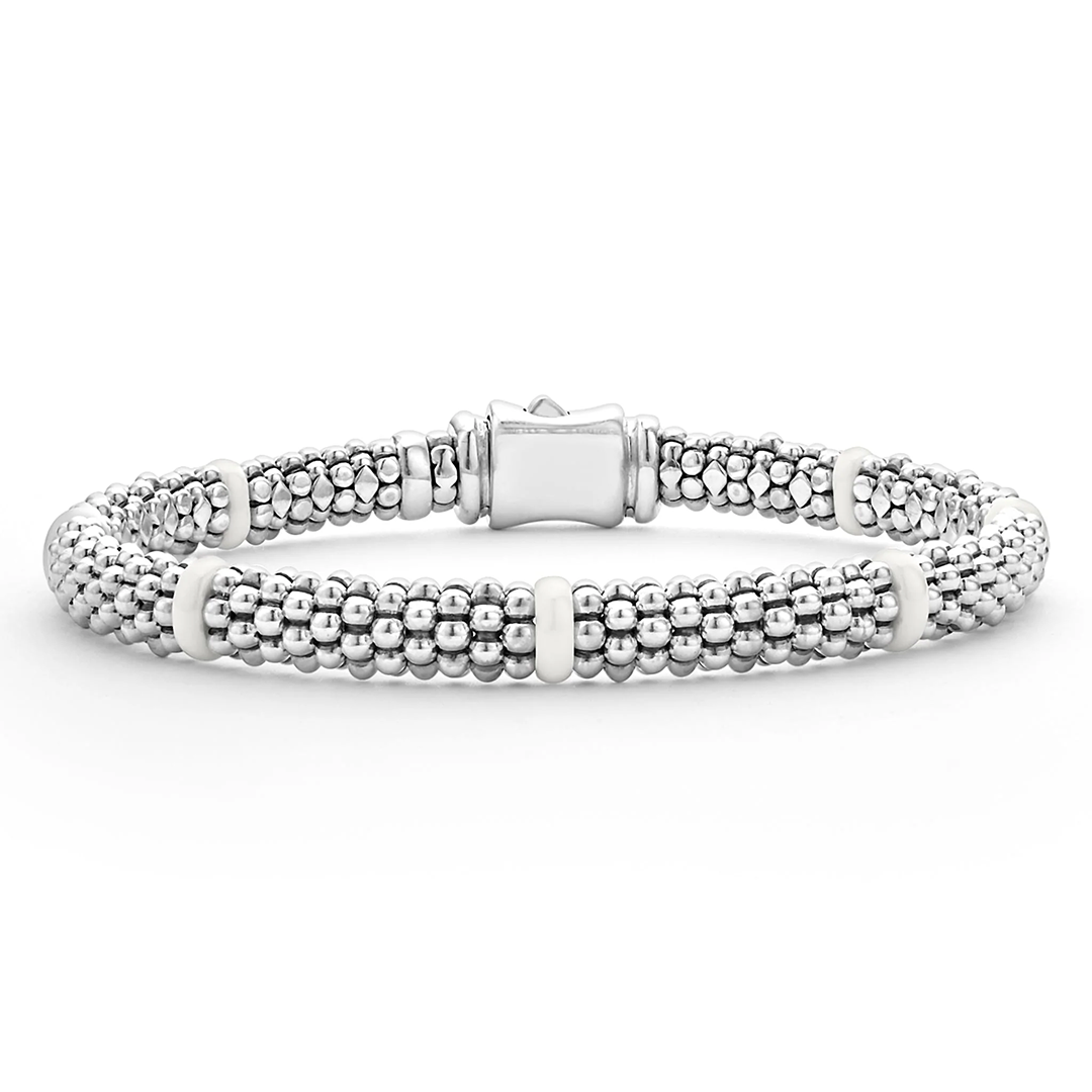 LAGOS Sterling Silver and Ceramic Station White Caviar Bracelet
